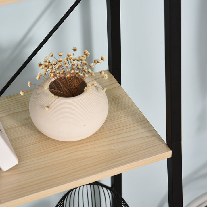 MCL Ladder Shelf, Bookshelf, 4-Tier Industrial Storage Rack for Living Room, Bedroom, Kitchen, Oak and Black