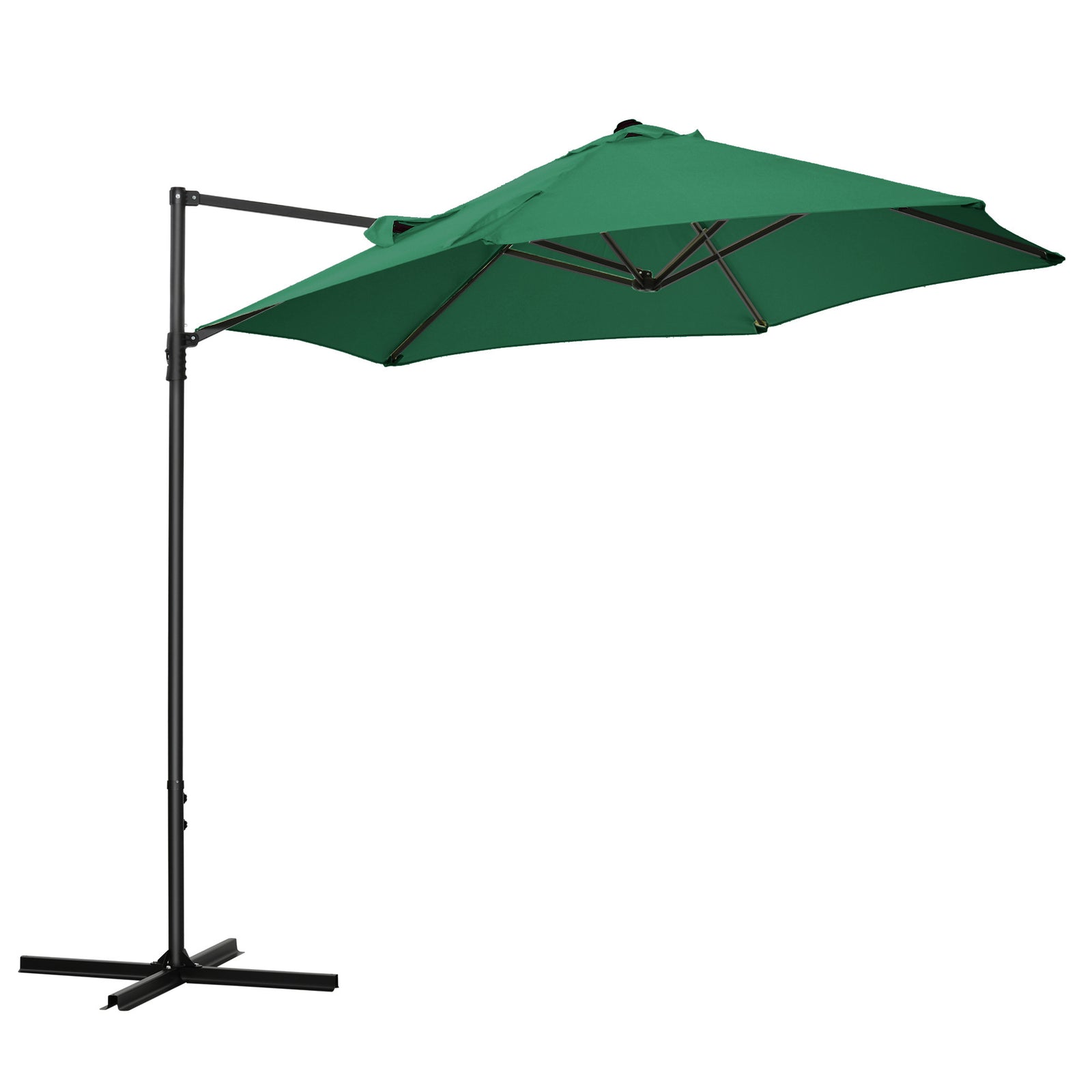 2.5M Garden Cantilever Parasol, Offset Roma Patio Umbrella Hanging Sun Shade Canopy Shelter with 360° Rotation and Cross Base, Green