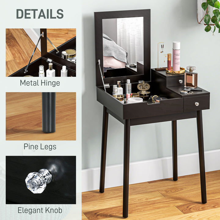Dressing Table with Flip-up Mirror, Makeup Desk with 2 Drawers, Vanity Table Writing Desk for Bedroom Living Room, Black