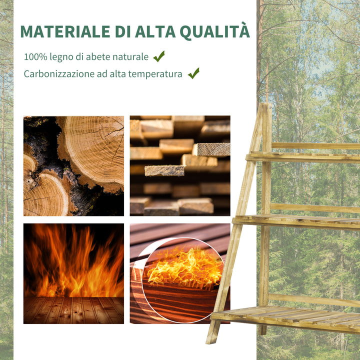 MCL Wooden Folding Flower Pot Stand 3 Tier Garden Planter Display Ladder Gardener Storage Shelves Rack Herb Holder (100L x 37W x 93H cm)