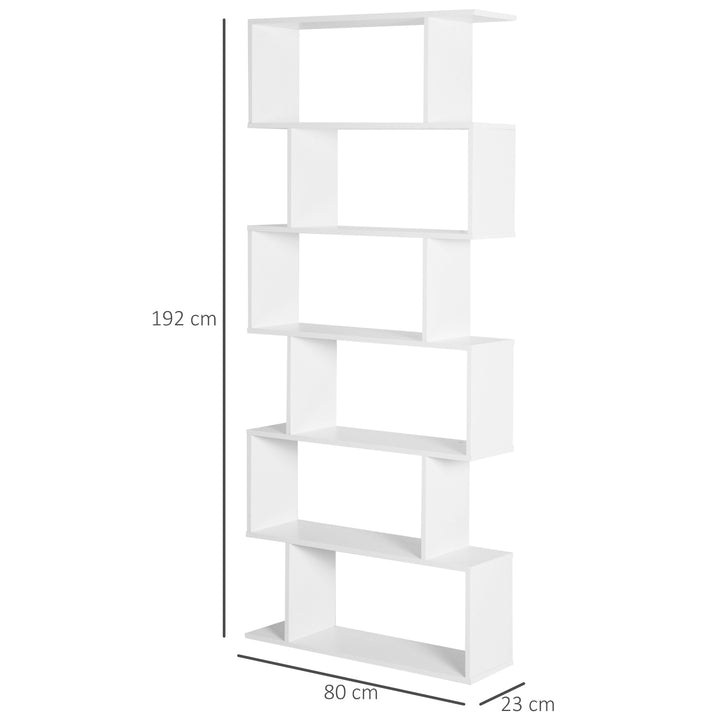 HOMCOM Wooden Wood S Shape Storage Display 6 Shelves Room Divider Unit Chest Bookshelf Bookcase Cupboard Cabinet Office Furniture, White | Aosom UK