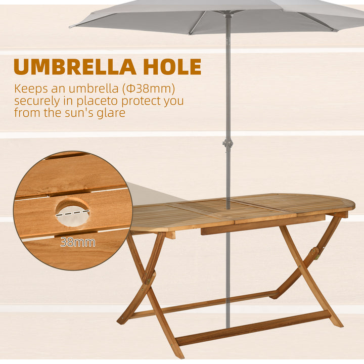 Outsunny 7 Piece Wooden Garden Dining Set with Umbrella Hole, Folding Dining Table and Armchairs with Parasol Hole, Teak