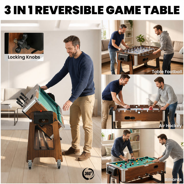 3 in 1 Multi Game Table, 3.4ft Reversible Air Hockey Pool Football Gam