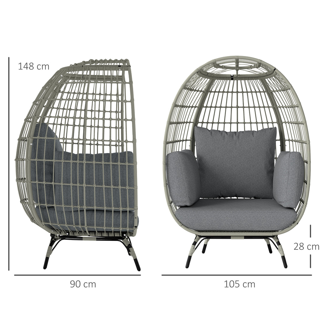 Rattan Egg Chair with Cushions and Pillows, Charcoal Grey