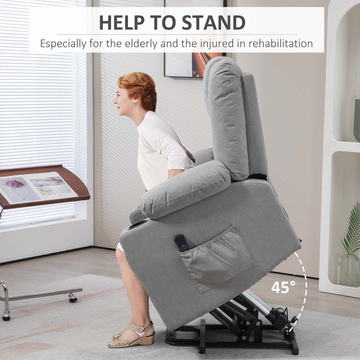 Oversized Riser and Recliner Chairs for the Elderly, Fabric Upholstered Lift Chair for Living Room with Remote Control, Side Pockets, Cup Holder, Light Grey