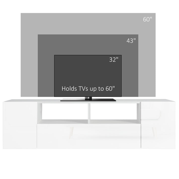 HOMCOM 16 LED Light TV Stand, with Storage - High Gloss White