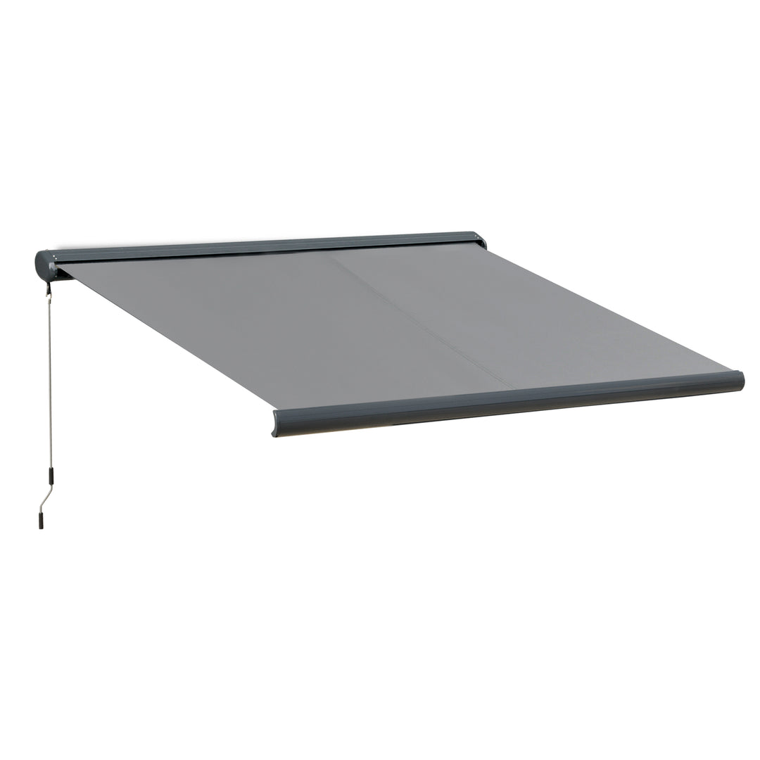 3.5x3m LED Light Full Cassette Case Electric/Manual Awning Door Window Sun Shade Patio Canopy Retractable w/ Remote Grey