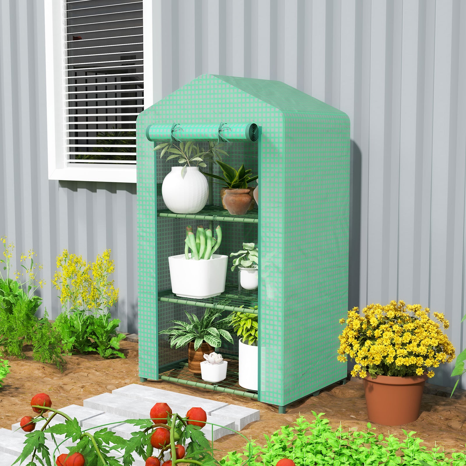 3 Tier Mini Greenhouse Portable Garden Grow House with Roll Up Door an