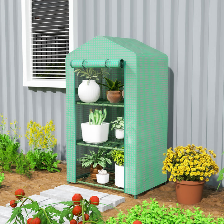 3 Tier Mini Greenhouse Portable Garden Grow House with Roll Up Door an