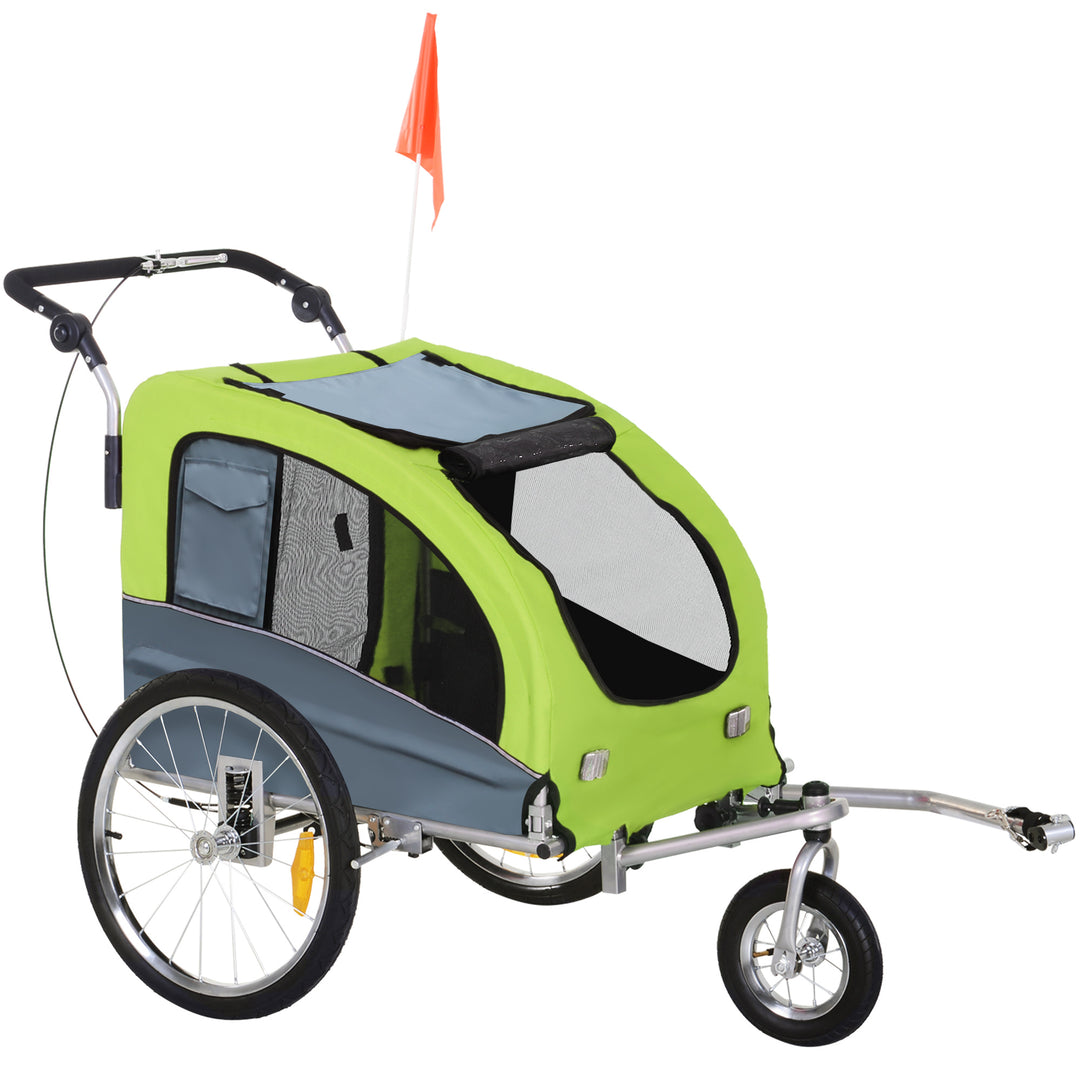 MCL Dog Bike Trailer Pet Stroller Cart Carrier for Bicycle 360° Rotatable with Reflectors 3 Wheels Hitch Coupler Push/ Pull/ Brake Water Resistant Green