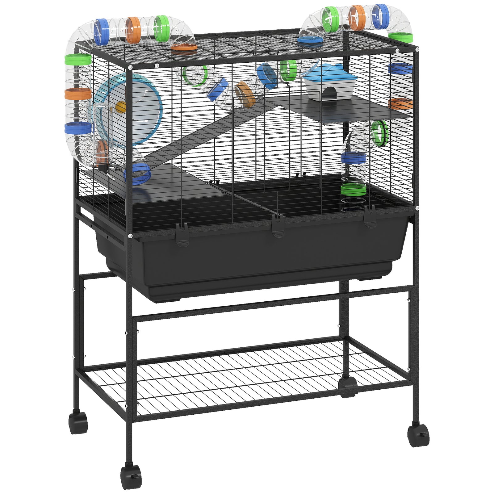 3 Tier Large Hamster Cage on Wheels with 17 cm Deep Tray, Storage Shelf for Syrian, Gerbil, Rats