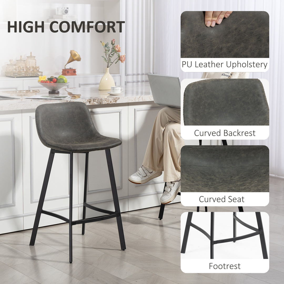 MCL Bar Stools Set of 2, PU Leather Dining Stools with Backrest, Footrest, for Kitchen, Counter, Breakfast Bar, Grey