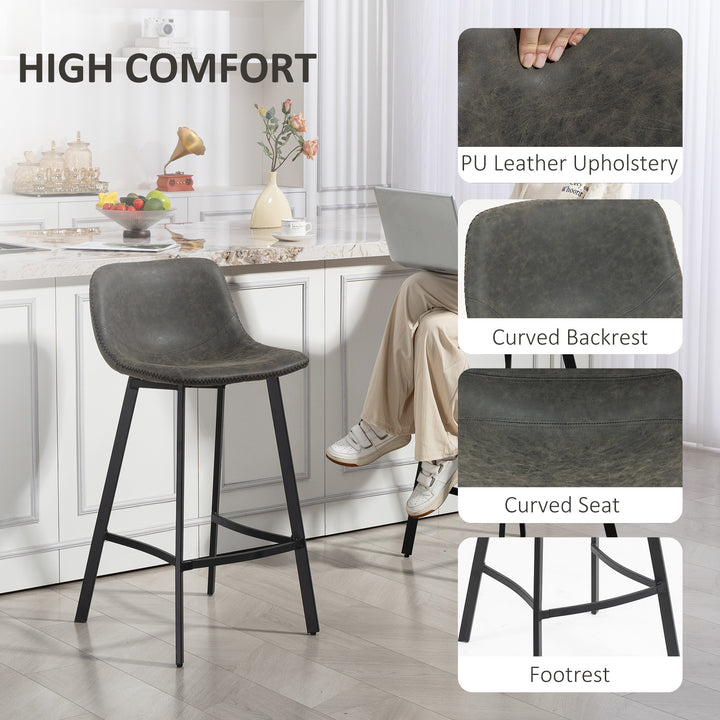 MCL Bar Stools Set of 2, PU Leather Dining Stools with Backrest, Footrest, for Kitchen, Counter, Breakfast Bar, Grey