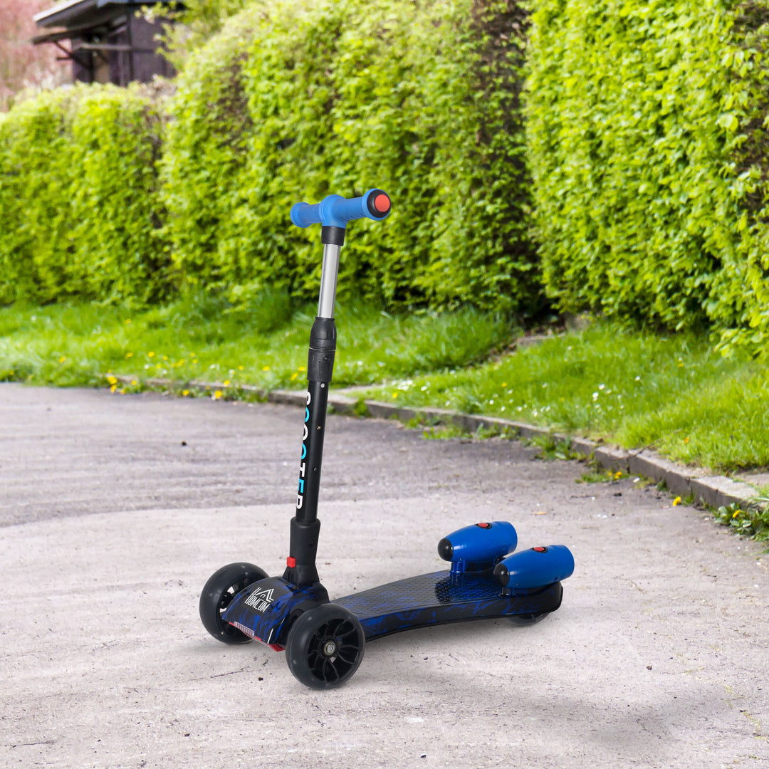Kids Scooter, 3 Wheel Foldable Kick Scooter Adjustable Height w/ Flashing Wheels, Music, Water Spray for 3-6 Years, Blue