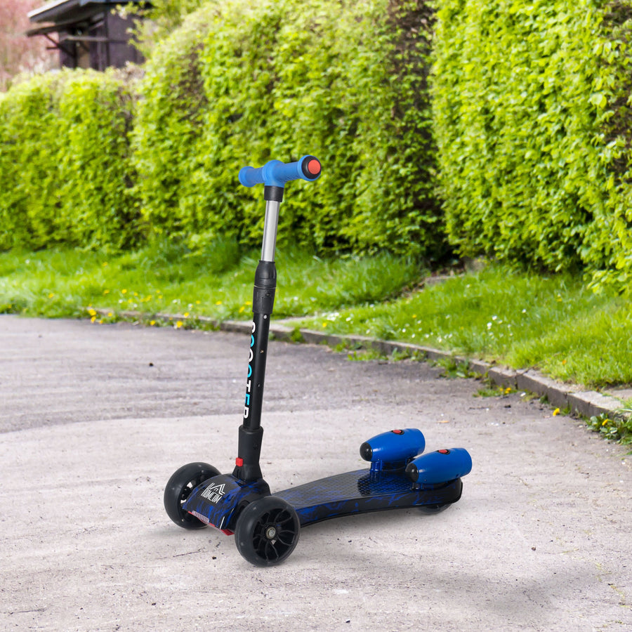 Kids Scooter, 3 Wheel Foldable Kick Scooter Adjustable Height w/ Flashing Wheels, Music, Water Spray for 3-6 Years, Blue