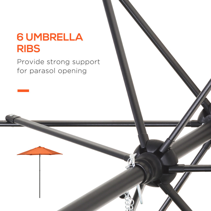 2m Garden Parasol Umbrella, Outdoor Sun Shade with 6 Sturdy Ribs for Balcony, Bench, Garden, Orange