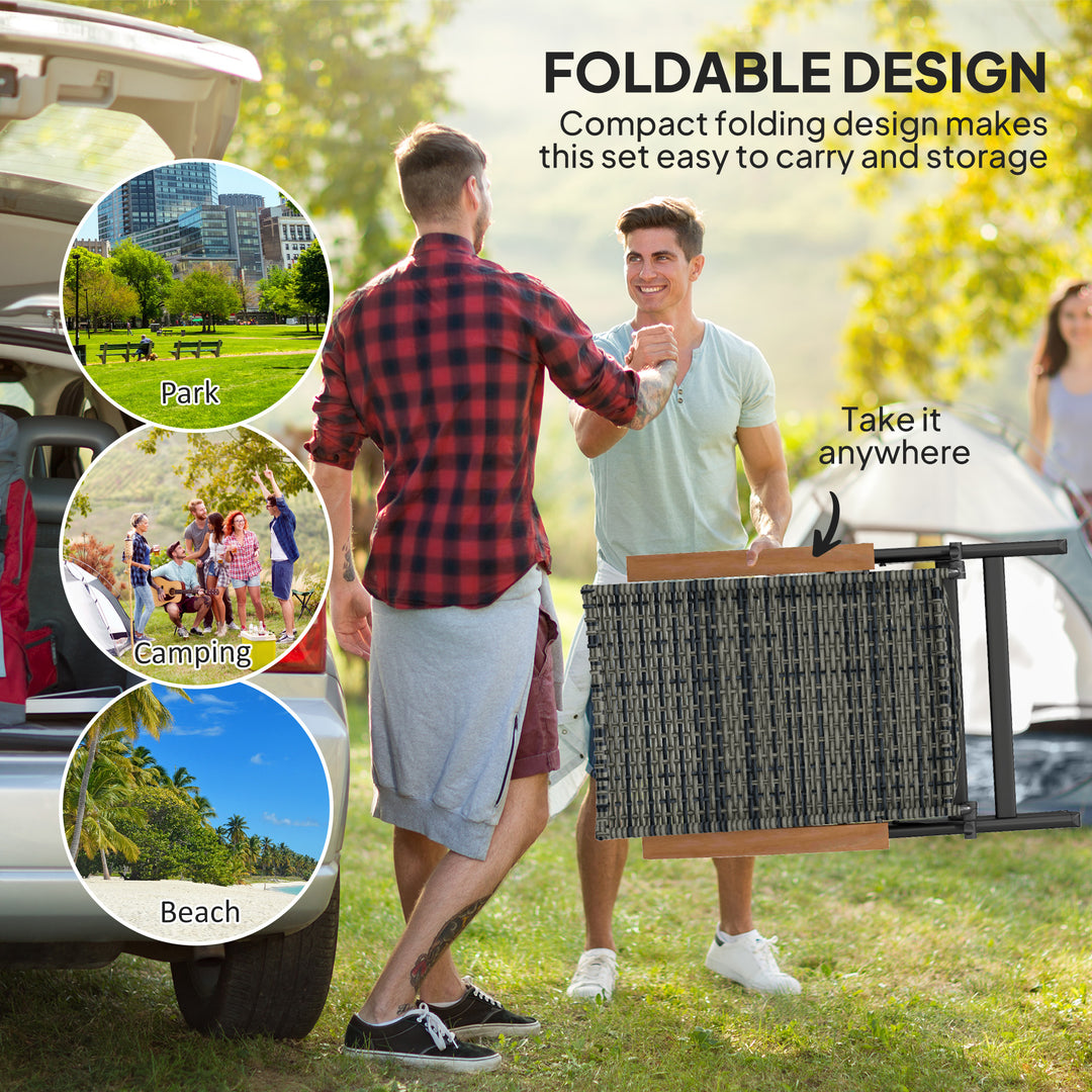2 Pieces Folding Rattan Garden Dining Chairs with 5-level Reclining High Back, Wood Armrests for Outdoor - Mixed-grey