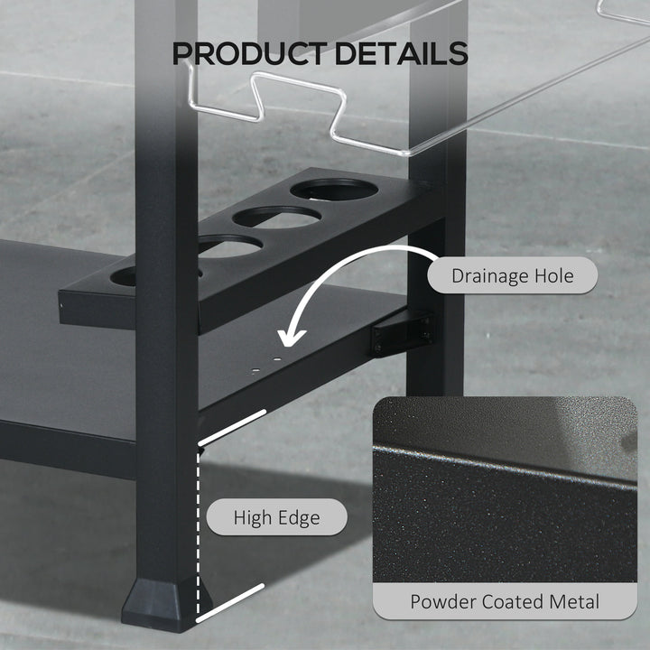 Multi-Feature BBQ Grill Table, with Stainless Steel Top - Black