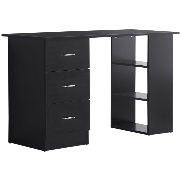 Computer Desk, Writing Table, PC Workstation with 3 Storage Shelves and Drawers, Silver Handle, for Home Office, Black