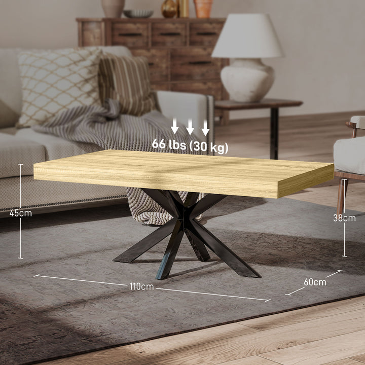 HOMCOM Industrial Coffee Table, Rectangular End Table with Crossed Steel Frame for Living Room, 110 x 60 x 45cm, Natural Wood Finish