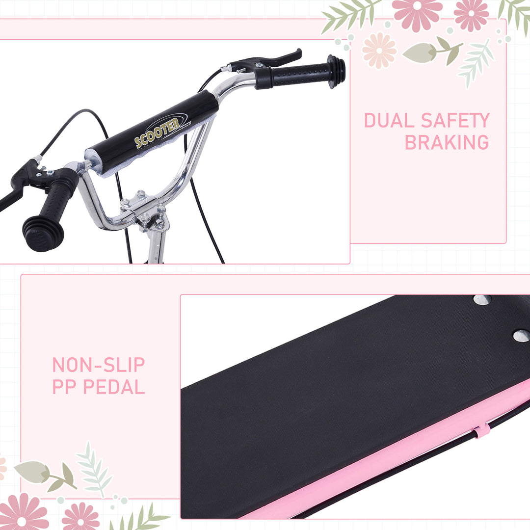 Kids Scooter, Teen Kick Scooter with Rubber Wheels, 16" Front Wheel, Height Adjustable Handlebar, Dual Brakes, Kick Stand, for 5+ Years, Pink