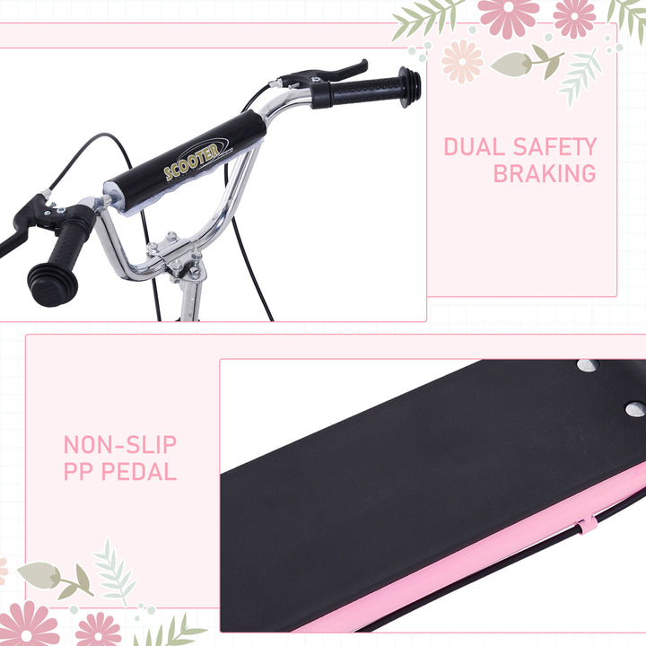 Kids Scooter, Teen Kick Scooter with Rubber Wheels, 16" Front Wheel, Height Adjustable Handlebar, Dual Brakes, Kick Stand, for 5+ Years, Pink