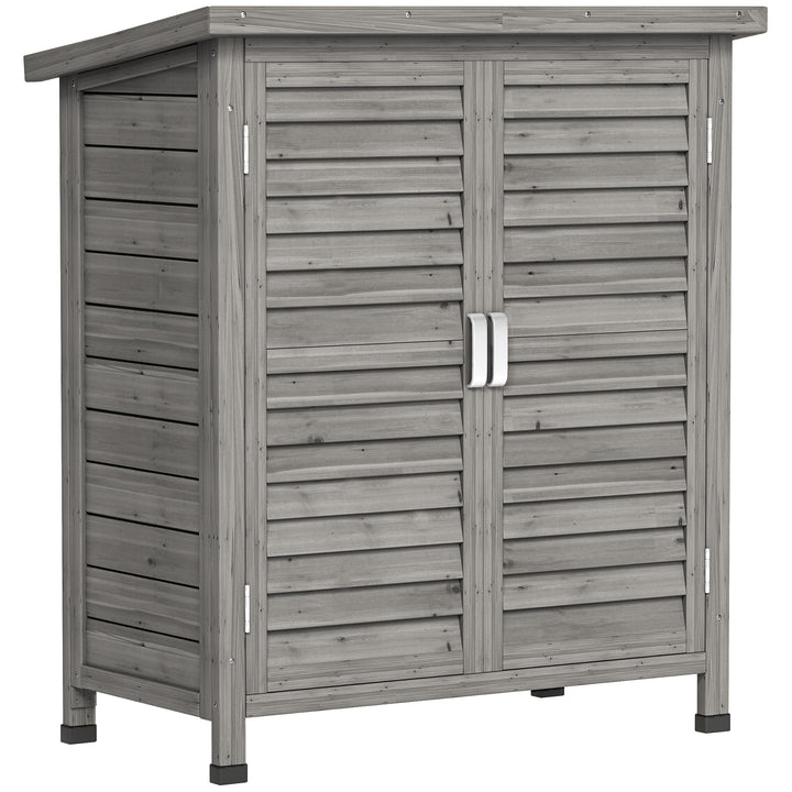 MCL Garden Shed Wooden Garden Storage Shed 2 Door Unit Solid Fir Wood Garage Tool Organisation Cabinet, 87L x 46.5W x 96.5Hcm, Grey