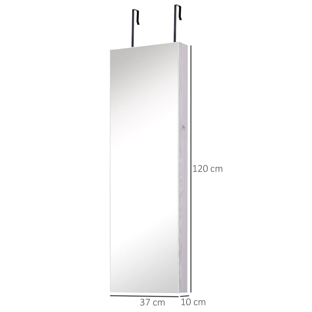 Jewelry Cabinet with Mirror and LED Lights, Lockable Makeup Cosmetics Jewellery Organiser, Mirror with Storage for Bedroom Dressing Room, White