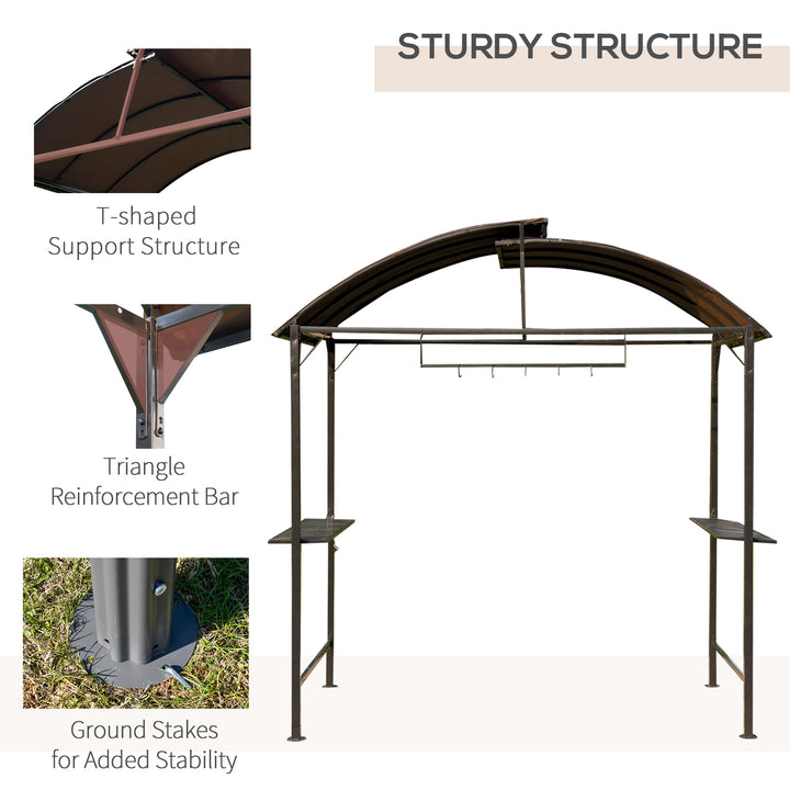 Metal Smoking Gazebo Marquee Garden Patio BBQ Tent Grill Canopy Awning Shelter - Coffee