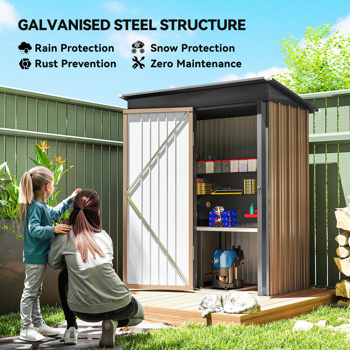 5 x 3ft Corrugated Steel Storage Shed, with Lock - Brown