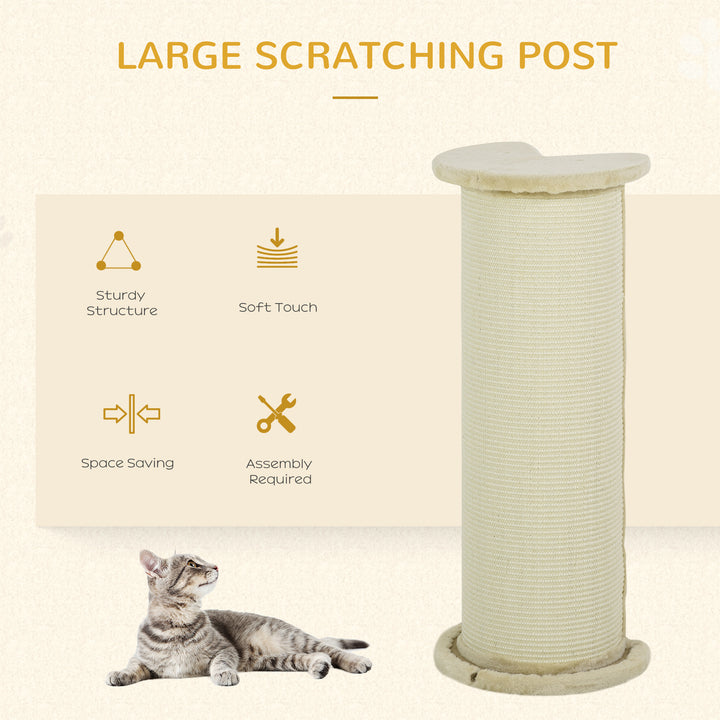 PawHut Cat Scratching Post: 85cm Tall with Sisal Rope, Soft Plush Cover, Anti-Tip Design for Indoor Use, Beige | Aosom UK