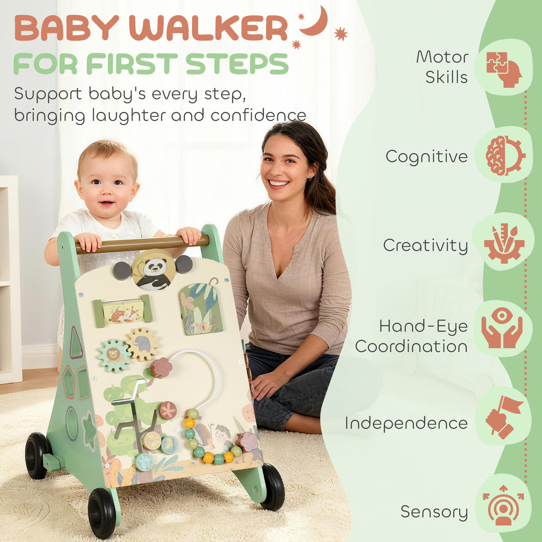 Wooden Baby Walker, Push Along Walker Toys with Speed Control, Xylophone, gears and Bead Maze
