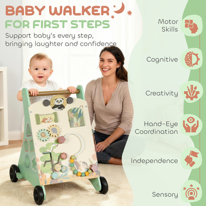 Wooden Baby Walker, Push Along Walker Toys with Speed Control, Xylophone, gears and Bead Maze