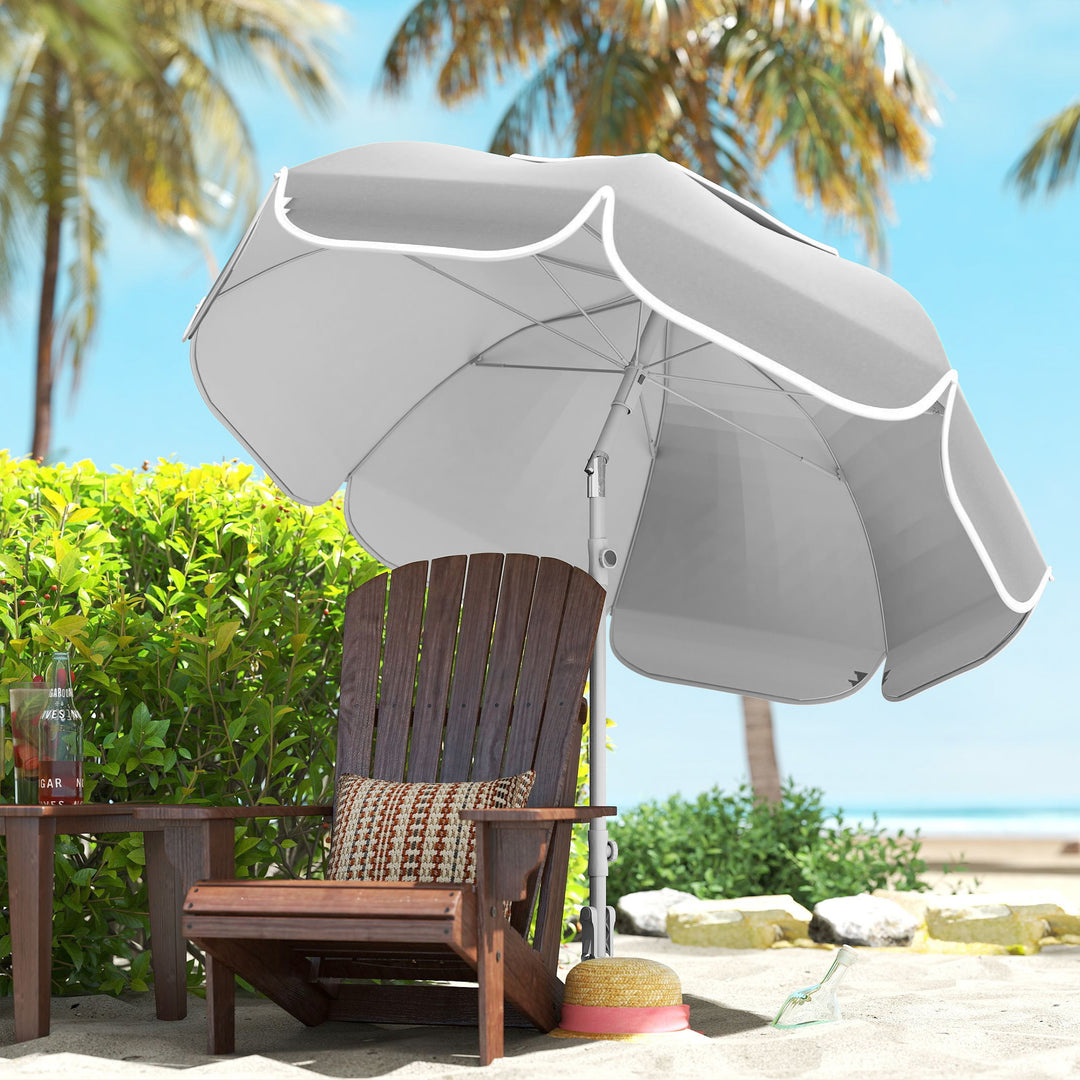 Beach Umbrella Portable with Sand Anchor, Carry Bag, Adjustable Height & Tilt, UPF50+ UV Protection, Grey