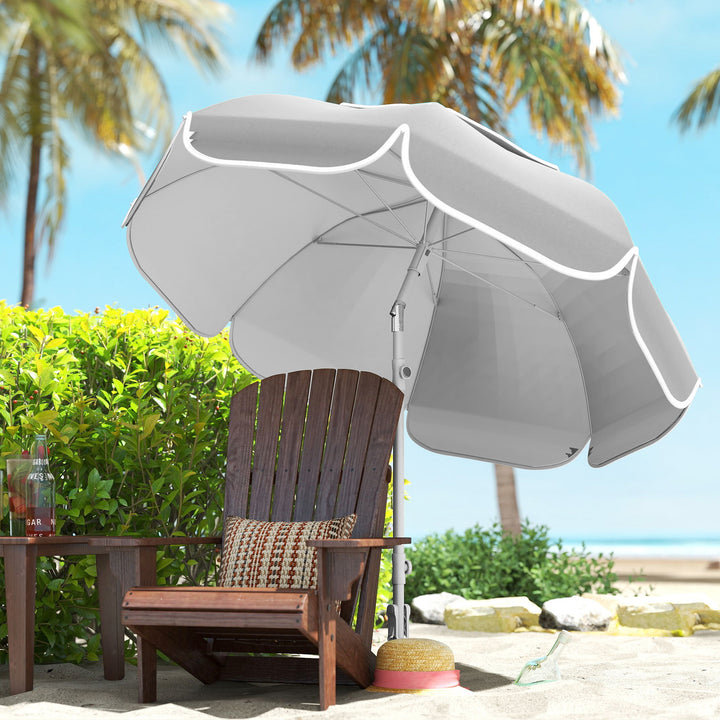 Beach Umbrella Portable with Sand Anchor, Carry Bag, Adjustable Height & Tilt, UPF50+ UV Protection, Grey