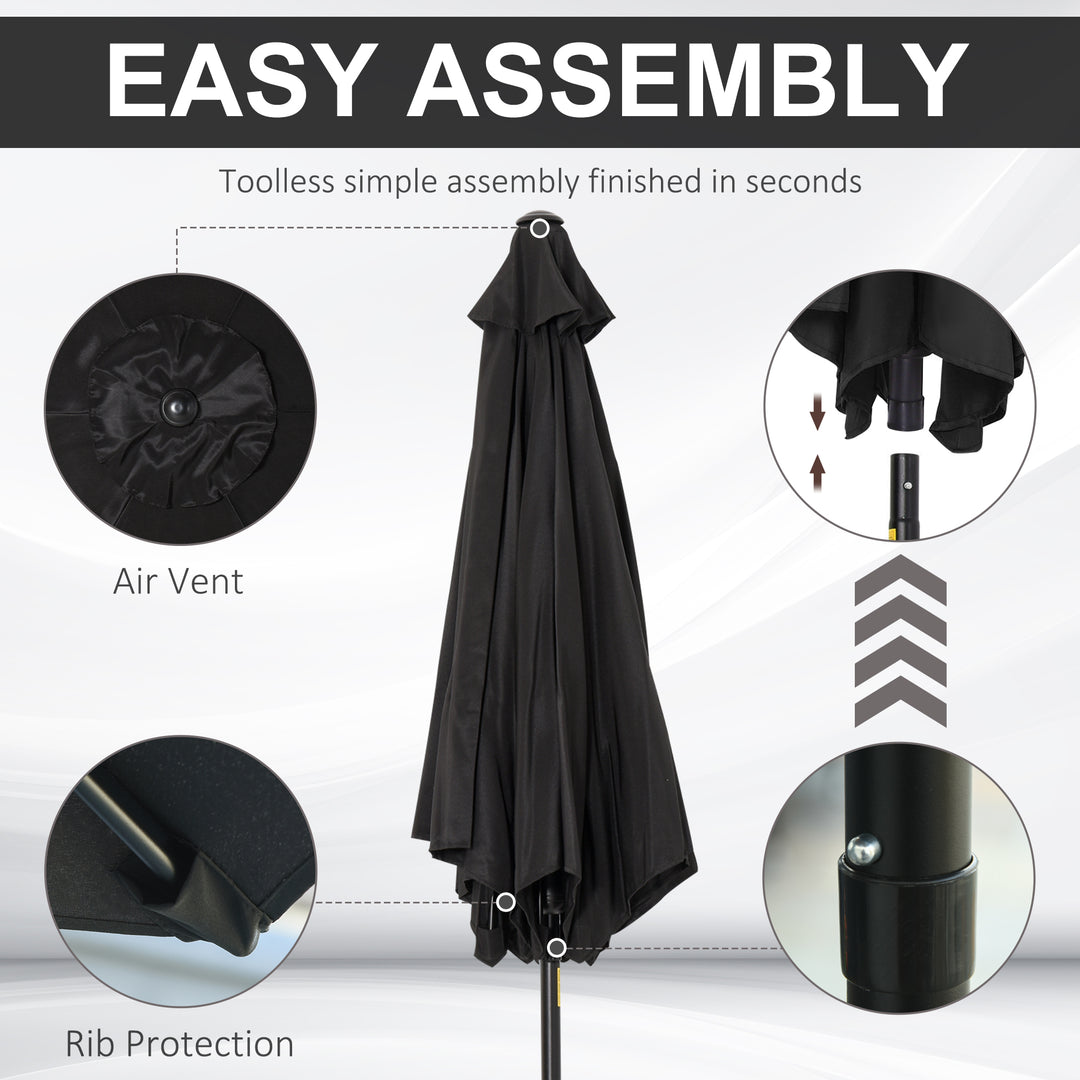 2.6M Garden Parasol Umbrella with Tilt and Crank, Outdoor Sun Parasol Sunshade Shelter with Aluminium Frame, Black