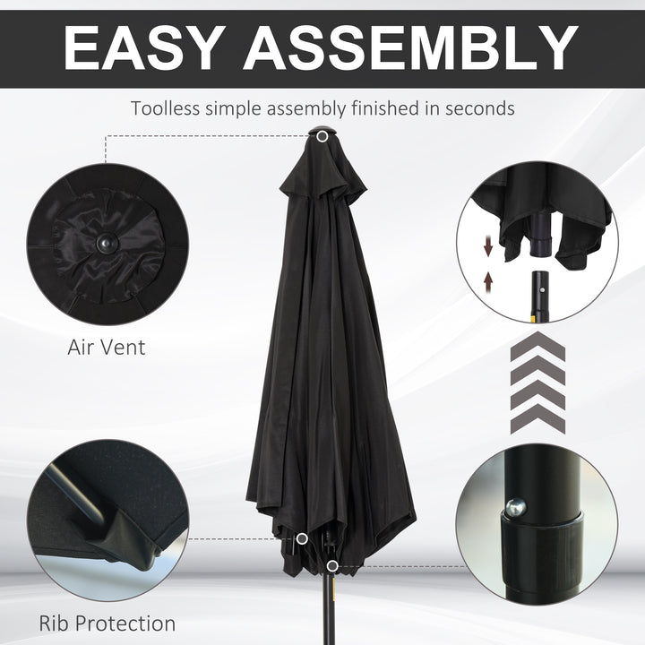 2.6M Garden Parasol Umbrella with Tilt and Crank, Outdoor Sun Parasol Sunshade Shelter with Aluminium Frame, Black