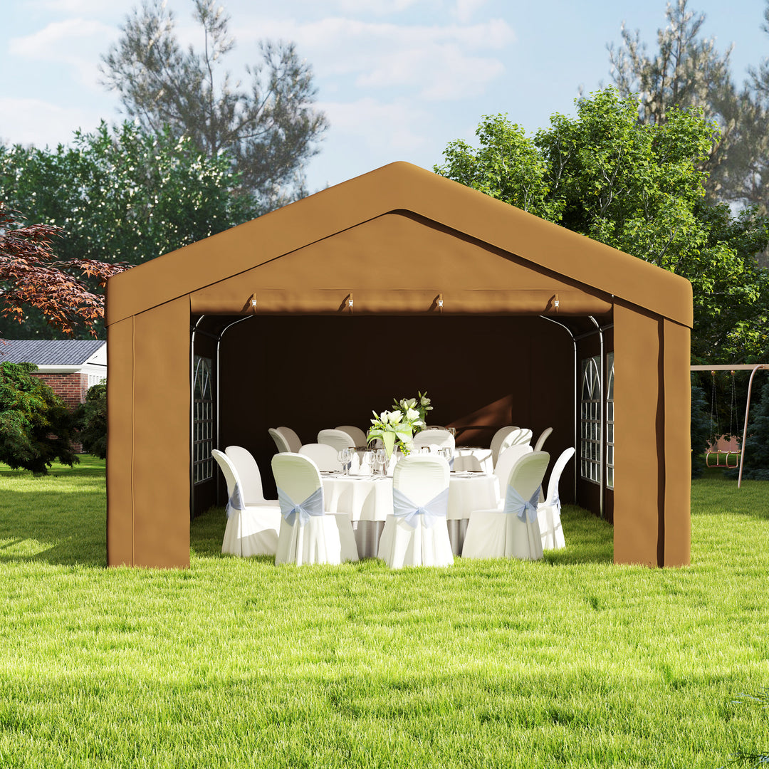 6m x 4m Marquee Party Tent Wedding Canopy, Pop Up Gazebo with Sidewalls, Doors, Windows, Galvanised Garden Gazebo for Parties Events, Yellow