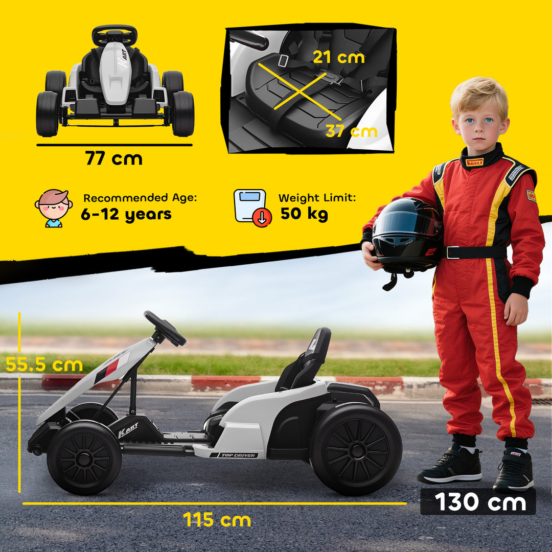 24V Electric Go Kart, Drift Kart with Adjustable Seat, Slow Start, 5-Point Harness, Music, Horn, for 6-12 Years