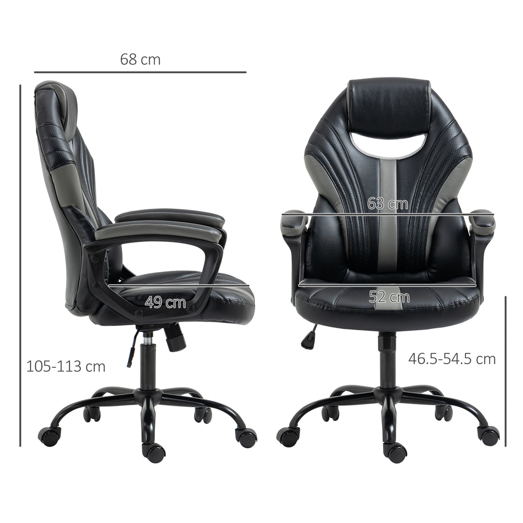 Computer Gaming Chair, Desk Chair with Breathable PU Leather Back and Seat, Soft Padded Armrests and Rolling Wheels for Adults and Gamers, Black