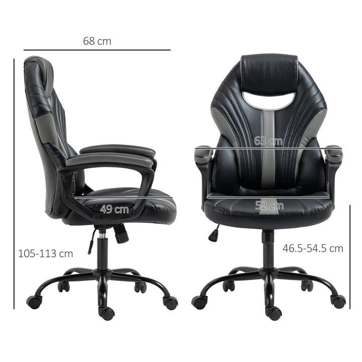 Computer Gaming Chair, Desk Chair with Breathable PU Leather Back and Seat, Soft Padded Armrests and Rolling Wheels for Adults and Gamers, Black