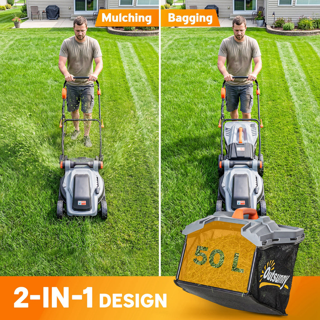 1800W Electric Lawnmower with 40cm Cutting Width, Mulching Feature, 50