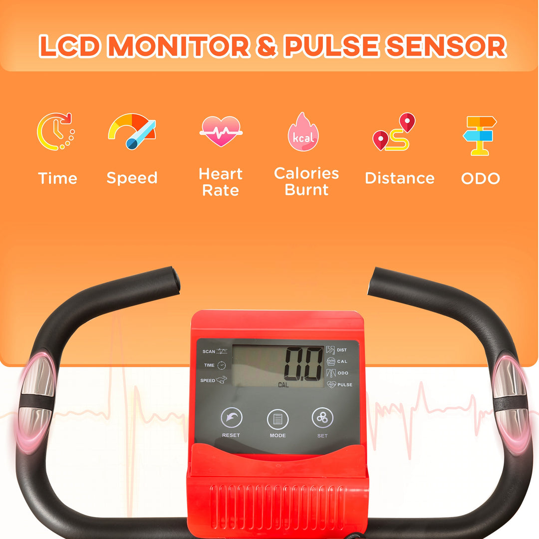 2-in-1 Folding Exercise Bike with 8-Level Magnetic Resistance, Arm Resistance Band, Pulse Sensor, Red