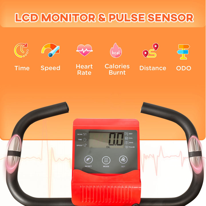 2-in-1 Folding Exercise Bike with 8-Level Magnetic Resistance, Arm Resistance Band, Pulse Sensor, Red