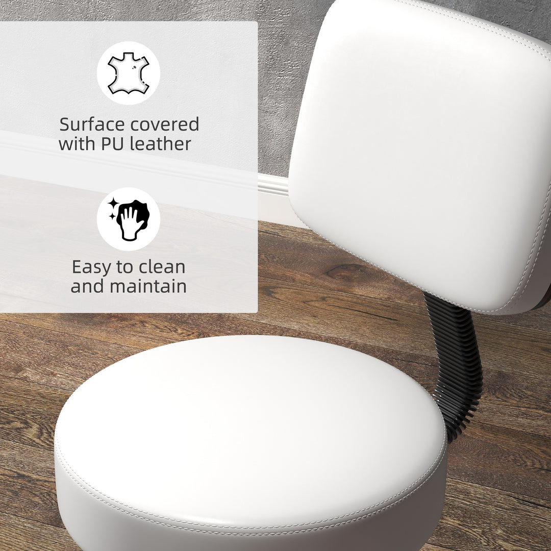 Beautician's Swivel Salon Chair w/ Padded Seat Back 5 Wheels Adjustable Height Salon Hairdressers Tattoo Spa Rolling Cushion Professional 48cm White