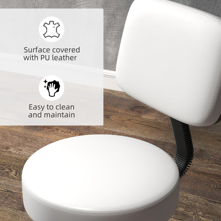 Beautician's Swivel Salon Chair w/ Padded Seat Back 5 Wheels Adjustable Height Salon Hairdressers Tattoo Spa Rolling Cushion Professional 48cm White