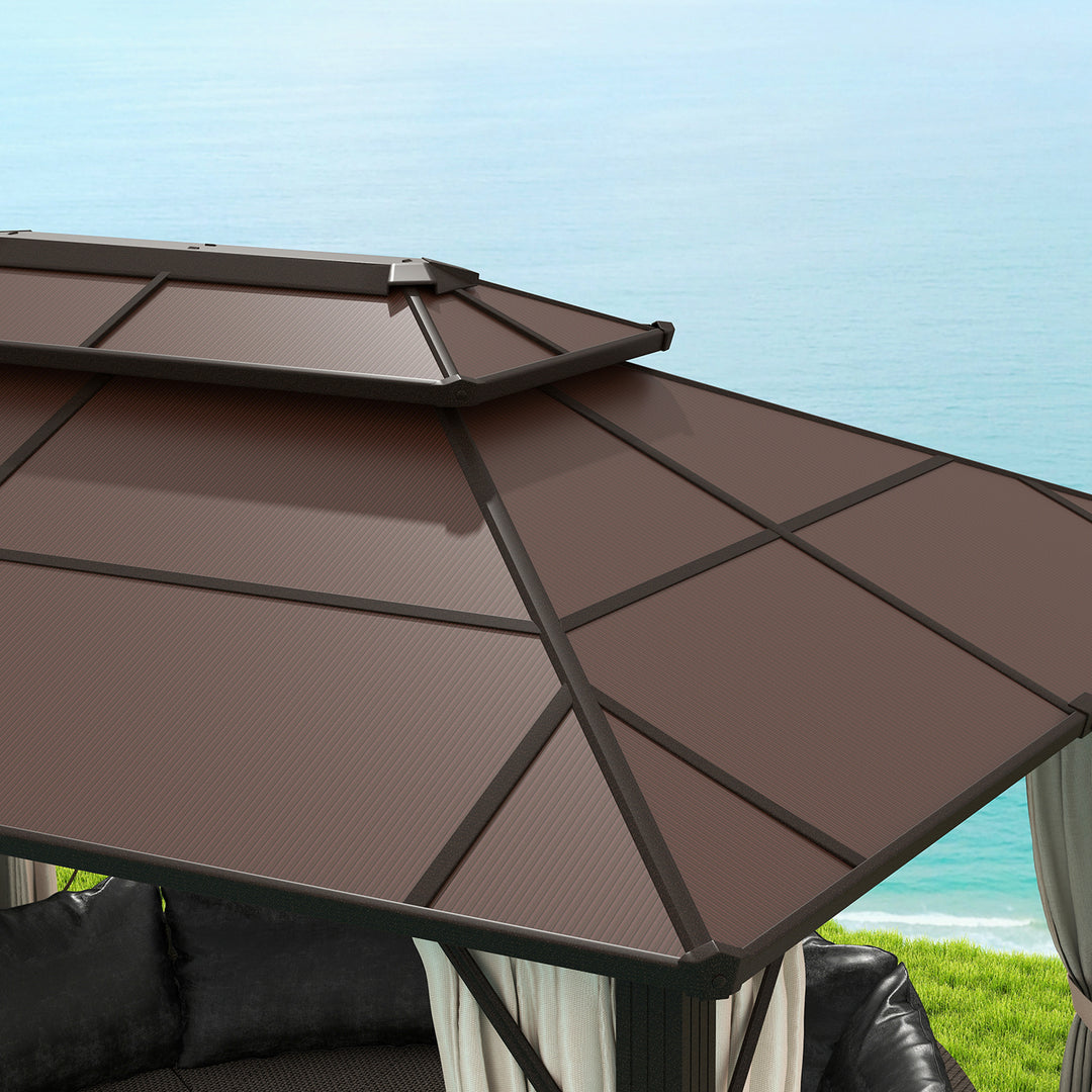 3 x 4m Hardtop Gazebo Canopy with UPF30+ Double Polycarbonate Roof, Aluminium Frame Garden Gazebo Permanent Pavilion with Mosquito Netting and Curtains for Patio, Deck, Beige