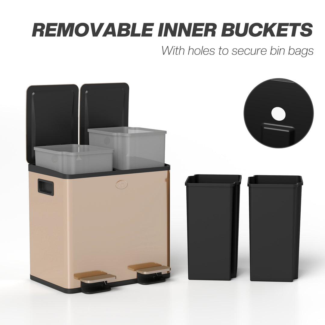 30L Dual Compartment Stainless Steel Bin, with Deodoriser Holders - Go