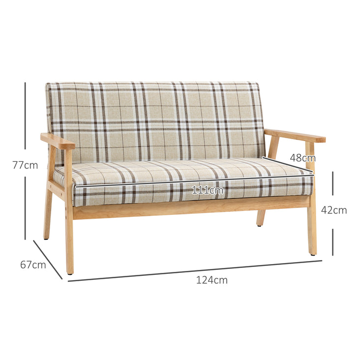 MCL Compact Loveseat Couch Double Seat Sofa with Lattice Pattern and Rubber Wood Frame Beige and Coffee