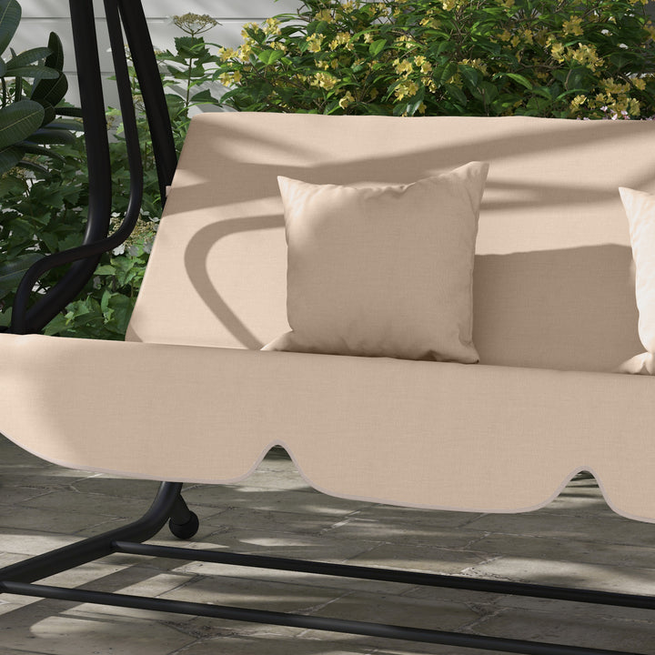 Three-Person garden Swing Chair, with Adjustable Canopy - Light Brown
